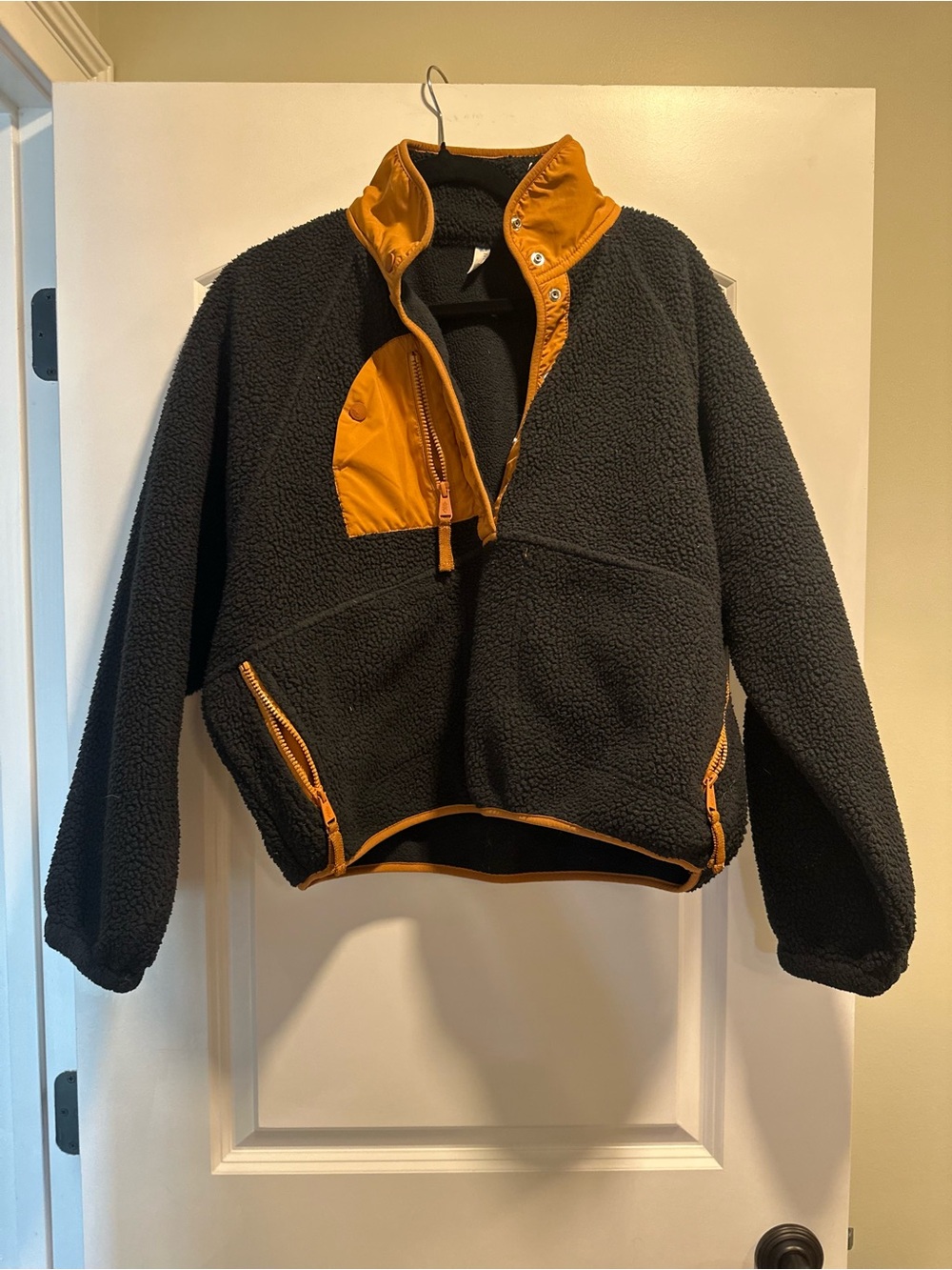 FP Movement by Free People Black Sherpa Pullover with Gold Accents